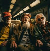 AI generated a group of old men are walking on a train, photo
