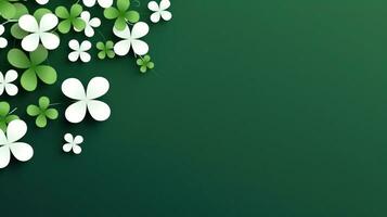 AI generated A simple yet elegant St. Patrick's Day background with a white clover on a green background. photo