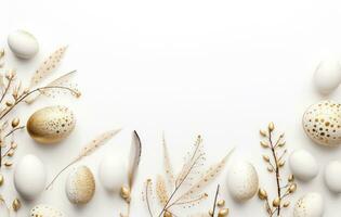 AI generated easter eggs and dried plants on white background photo