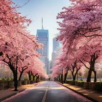 ai generado Cereza florecer avenida foto