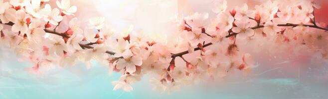 AI generated a pink background bursting with cherry blossoms in spring, photo