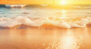 ai generado hermosa arena playa antecedentes con ola ondas en verano Oceano amanecer, foto