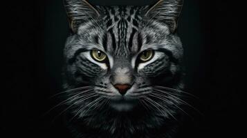 ai generado un imagen de un negro y gris a rayas gato, foto