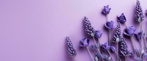 AI generated flowers on lavender background, photo