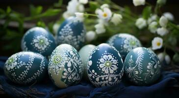 AI generated green painted easter eggs, photo