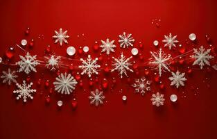 AI generated large snowflakes falling from a red background, photo