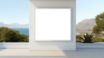 AI generated White frame with blank front, realistic on a mockup template in a white minimalist wall photo