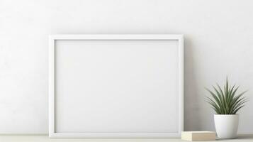 ai generado blanco marco con blanco frente, realista en un Bosquejo modelo en un blanco minimalista pared foto