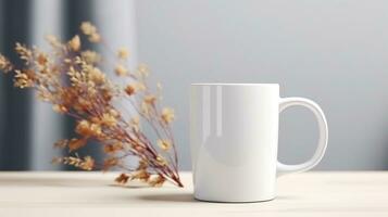 ai generado blanco café tazas con blanco Galleta masa, azúcar galletas y Navidad decoración foto