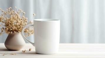 ai generado blanco café tazas con blanco Galleta masa, azúcar galletas y Navidad decoración foto