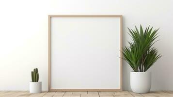 AI generated White frame with blank front, realistic on a mockup template in a white minimalist wall photo