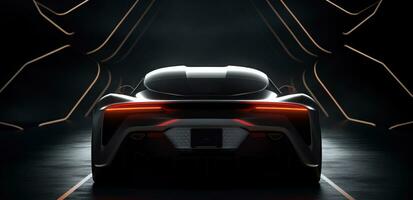 AI generated the rear of a futuristic sports car is shown in the dark, photo