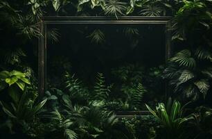 AI generated a black frame surrounded by green plants photo