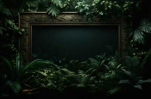 AI generated a black frame surrounded by green plants photo