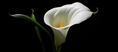AI generated a white calla lily displayed a black background photo