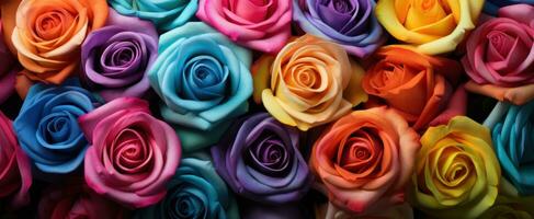 AI generated bright colored roses covered in paper photo