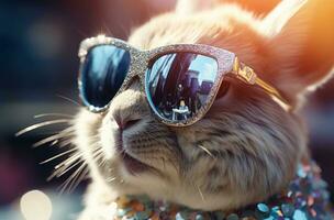 AI generated bunny rabbit in sunglasses dressed in bling, animated gifs photo