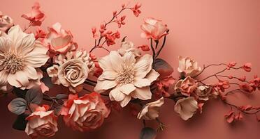 ai generado un flor arreglado en un rosado antecedentes foto