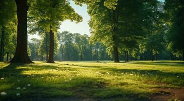 ai generado hermosa naturaleza antecedentes en un parque con césped foto