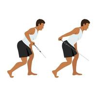 Man doing low pulley tricep extensions. Cable tricep kickback exercise. vector