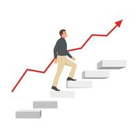 A business man steps up stairs to successful point. vector