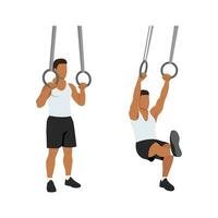 Man doing ring supported pistol squat exercise. vector