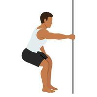 Man doing latissimus dorsi back stretch. Man holding bar static stretch. vector