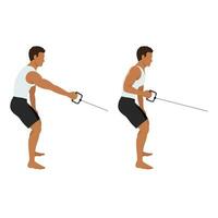 Man doing single cable row exercise. vector