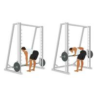 Man doing bent over row with smith machine exercise. vector