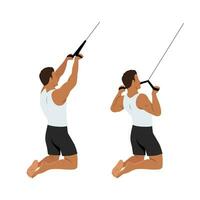 Man doing kneeling high pulley row. vector