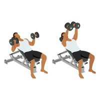 Man doing incline dumbbell bench press twist exercise. vector