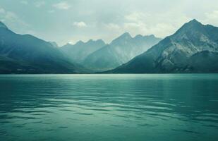 AI generated a lake with the mountains and water surrounding it photo