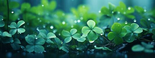 AI generated green clovers, clover leaves photo