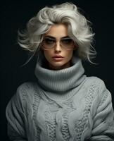 AI generated grey sweater woman, photo