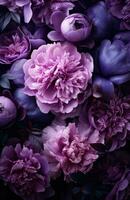 AI generated peonies in a dark setting with a colorful background photo