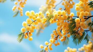 AI generated mimosa branch, flowers, tree branch, branch frame animation photo