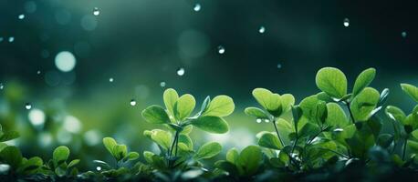 AI generated nature background with green plants and bokeh photo