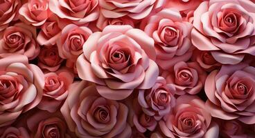 AI generated numerous pink roses made of paper photo