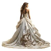 AI generated Girl in a beautiful white, beige long evening dress isolated photo