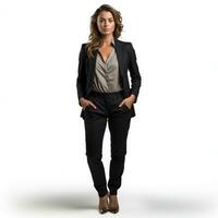 AI generated Business woman in full-length jacket isolated. photo