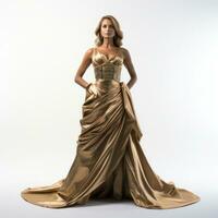 AI generated Girl in a beautiful golden long evening dress isolated photo