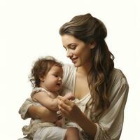 AI generated young girl feeding a small baby isolated photo