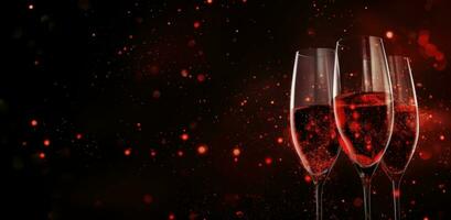 AI generated a pair of champagne glasses on a red night background photo