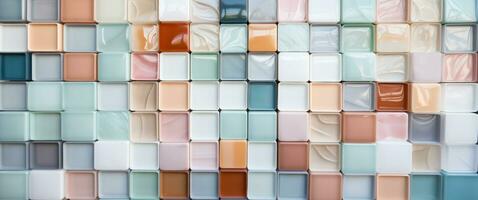 AI generated a white, pale, pink, orange, brown, yellow and rose colored wall of tiles photo