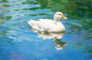AI generated a white duck floating on the water photo