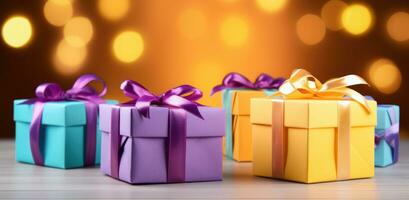 AI generated gifts boxes on a table are shown photo