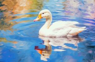 AI generated a white duck floating on the water photo