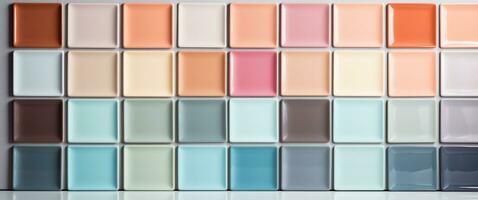AI generated a white, pale, pink, orange, brown, yellow and rose colored wall of tiles photo