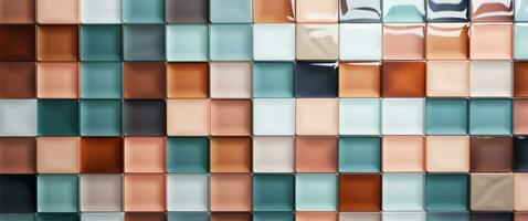 AI generated a white, pale, pink, orange, brown, yellow and rose colored wall of tiles photo