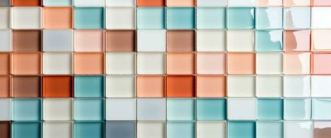 AI generated a white, pale, pink, orange, brown, yellow and rose colored wall of tiles photo